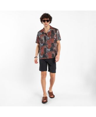 Men's Chocolate Brown & Midnight Black Abstract Utility Oversized Shirt