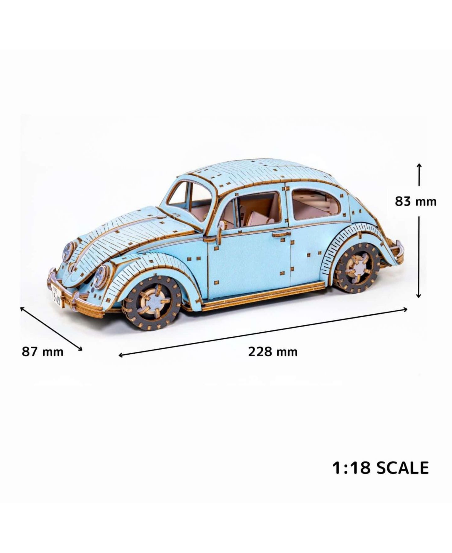 Детский конструктор Flash Popup 1949 Volkswagen Beetle Type 1 wa-gu-mi Wooden 346-Piece 3D Puzzle Building Set, Ages 12+ — фото 3