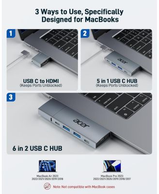 USB-C Hub for MacBook Pro/Air M1 M2 M3, 6-in-2 Detachable 4K60Hz USB C to HDMI Adapter