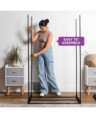 Portable Wardrobe Closet - Premium Metal Hanging Rod with Beige Cover- 65 Lb. Weight Capacity- Super Easy Assembly, No Tools Required