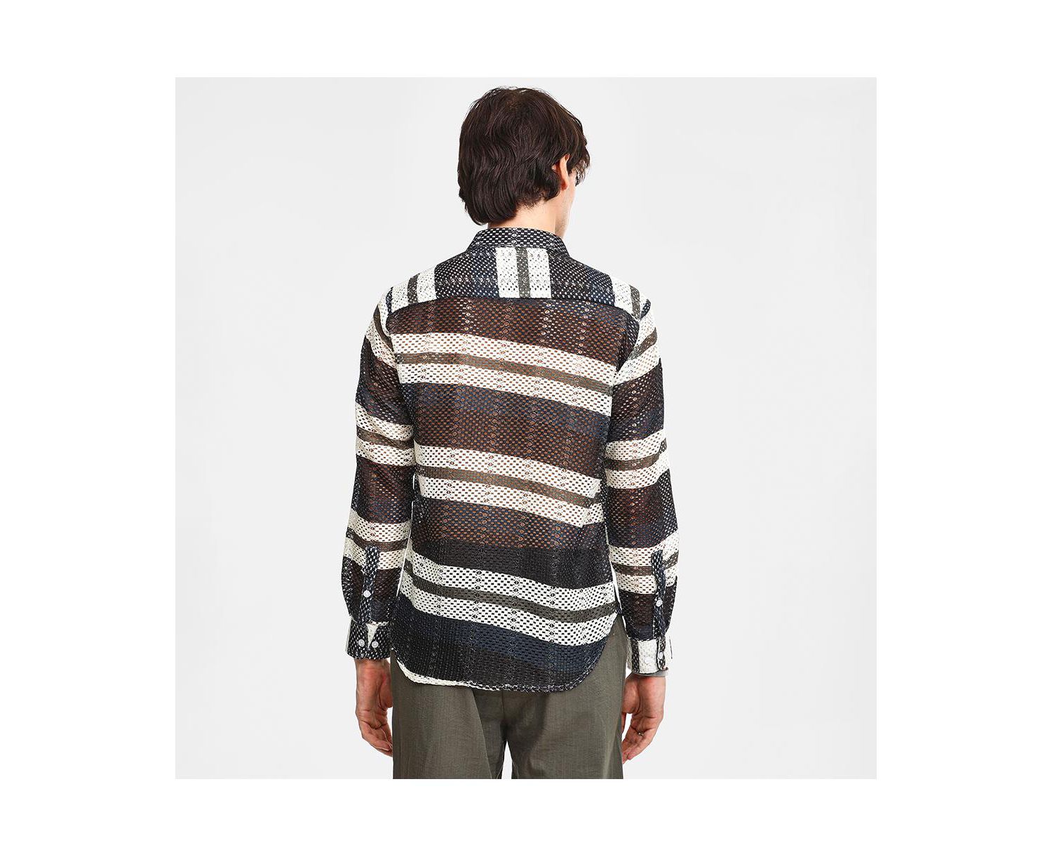 Men's Navy Blue Contrast Panel Knit Shirt