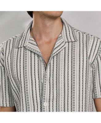 Men's Off-White & Midnight Black Striped-Weave Oversized Shirt