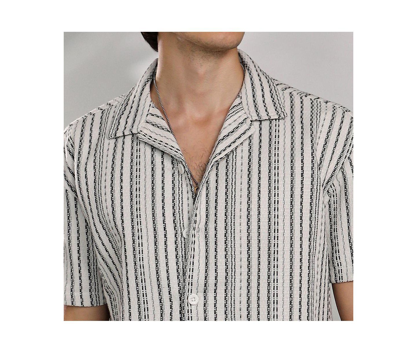 Мужская рубашка Cahoot Campus Sutra Striped-Weave Oversized, цвет: Белый — фото 7