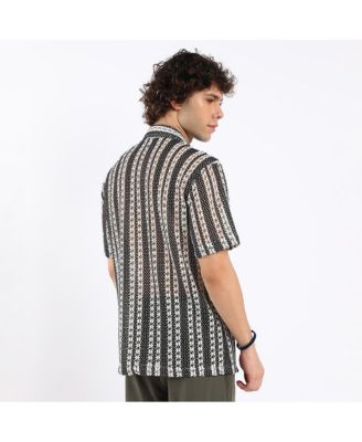 Men's Cream White & Midnight Black Multitrack Knit Oversized Shirt