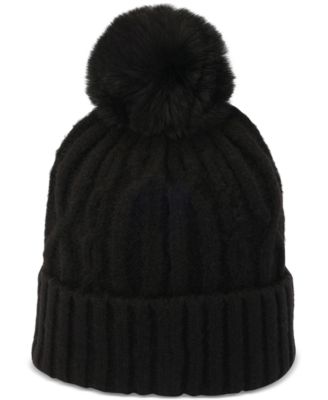 Faux-Fur-Pom Cable-Knit Beanie