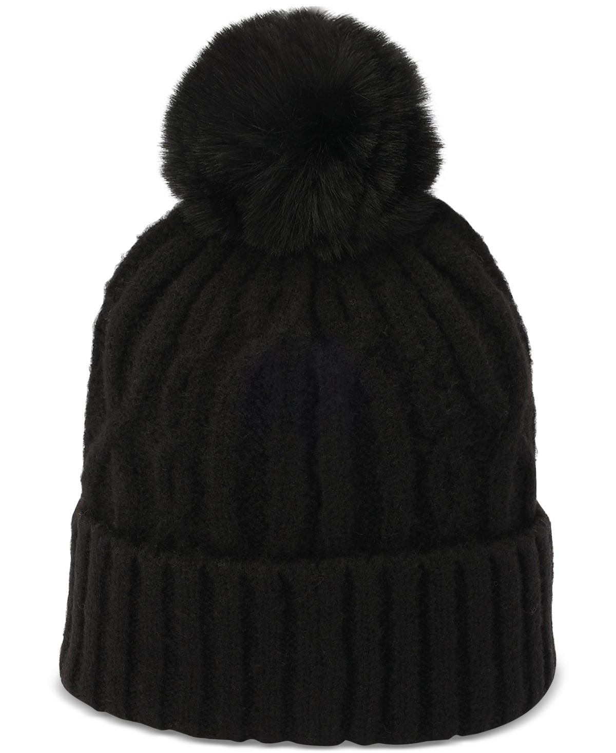 Hunter Faux-fur-pom Cable-knit Beanie In Black