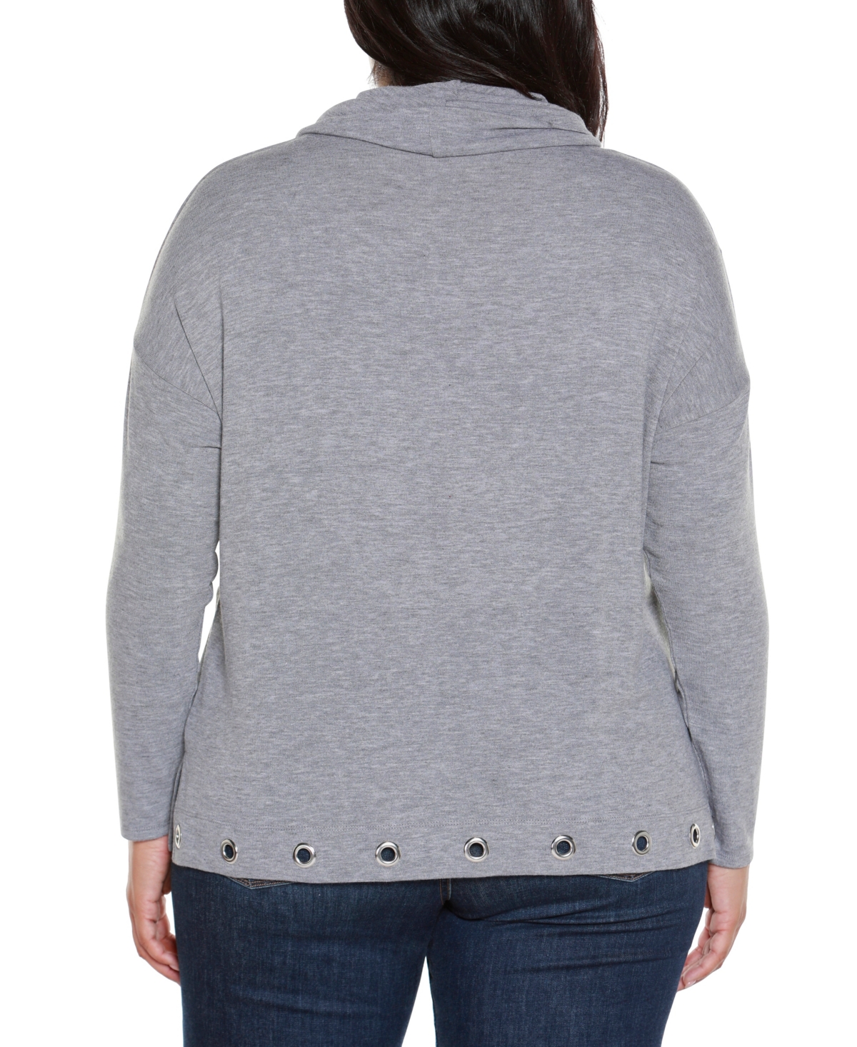 Belldini Plus Size Hacci Cowl Neck Knit Top In Gray