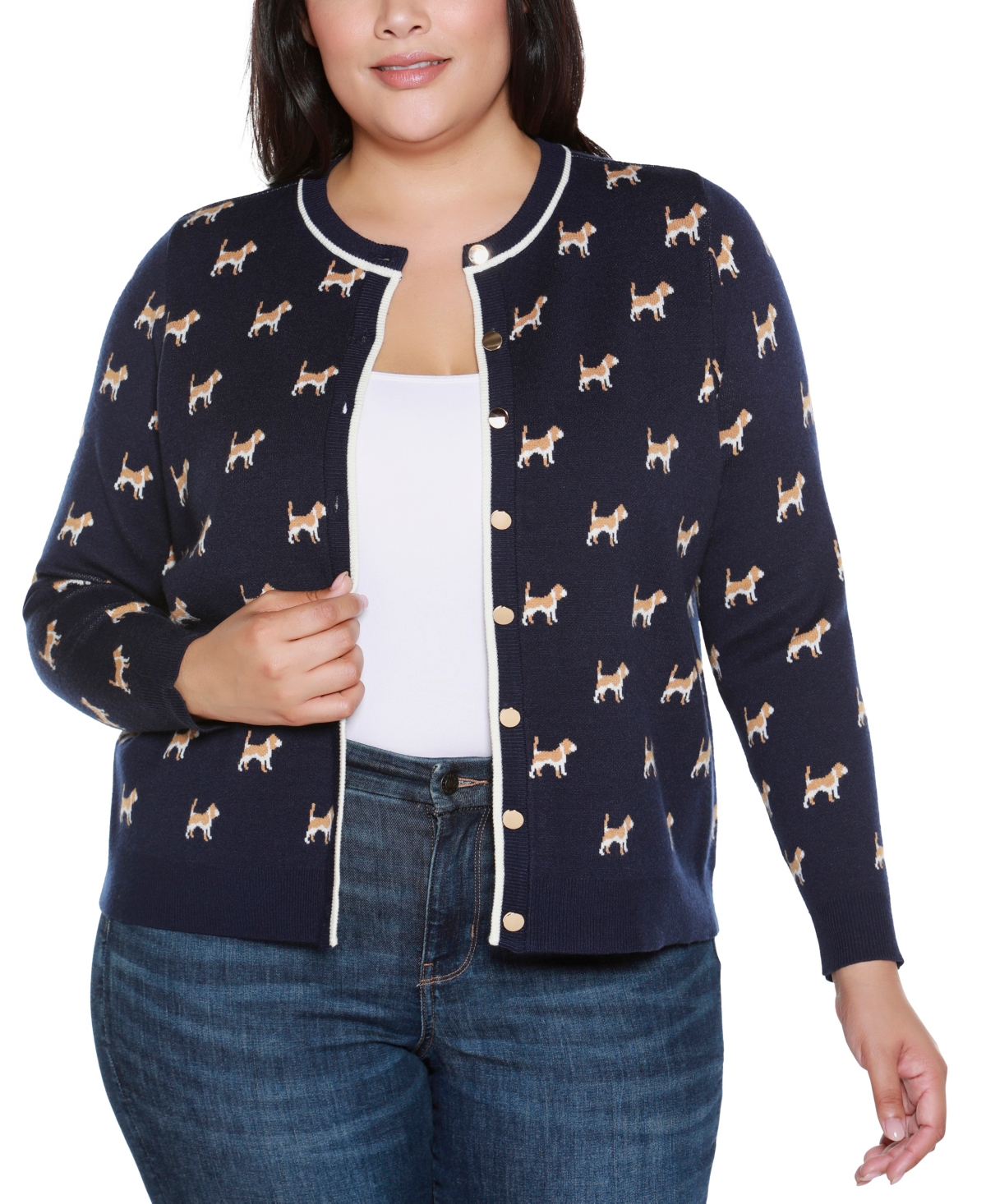 Belldini Plus Size Fetching Fun Cardigan Sweater In Black