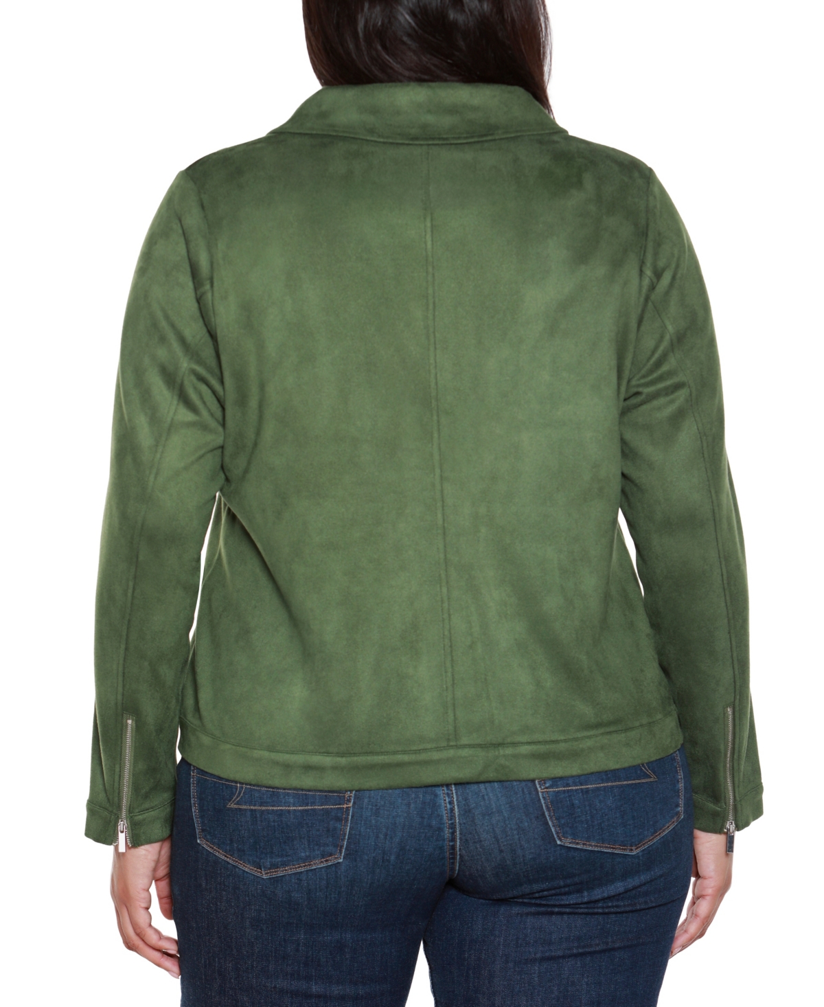 Belldini Plus Size Faux-suede Moto Jacket In Green