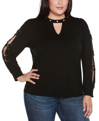 Plus Size Slit-Sleeve Keyhole Knit Top