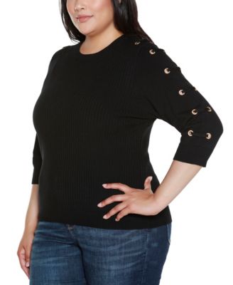 Plus Size Grommet-Trim Ribbed Sweater