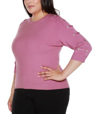 Plus Size Grommet-Trim Ribbed Sweater