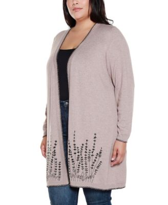 Plus Size Embroidered Open-Front Cardigan Sweater