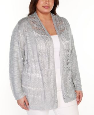 Plus Size Open-Front Pointelle-Trim Cardigan Sweater