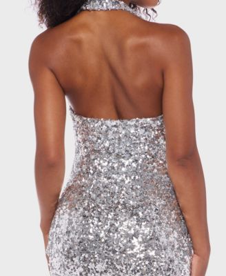 Juniors' Sequined Halter Neck Dress