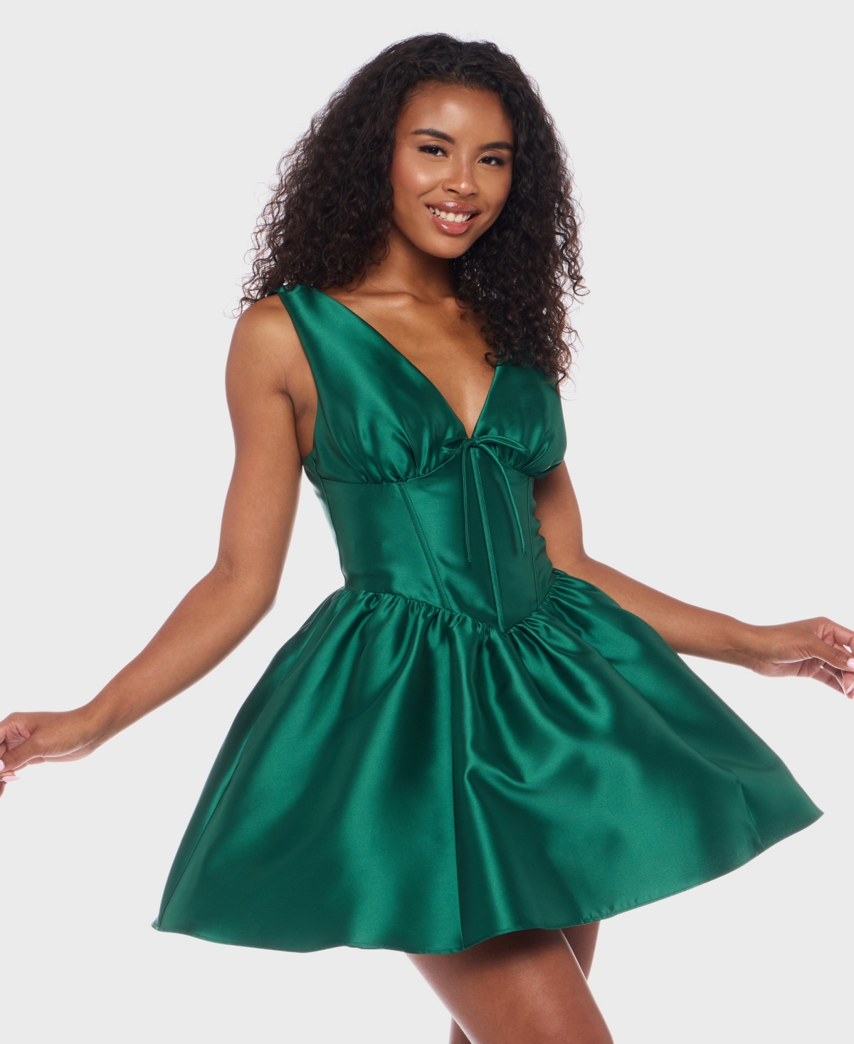 Alex & Sophia Juniors Wide Strap V-neck Party Dress In Green