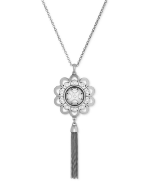 image of Lucky Brand Silver-Tone Floral Tassel Long Length Pendant Necklace