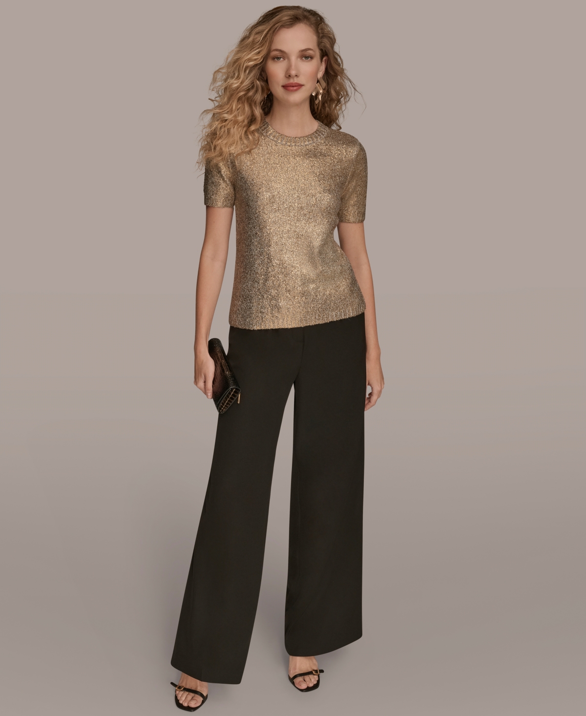 Donna Karan New York Women's Short Sleeve Foil Sweater