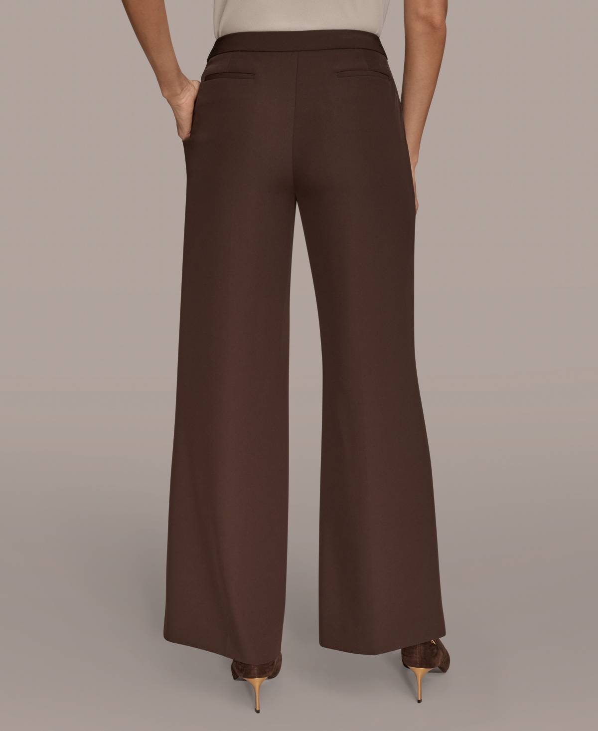 Donna Karan Women's Petites High Waist Wide Leg Pants, Regular & Petite In Brown