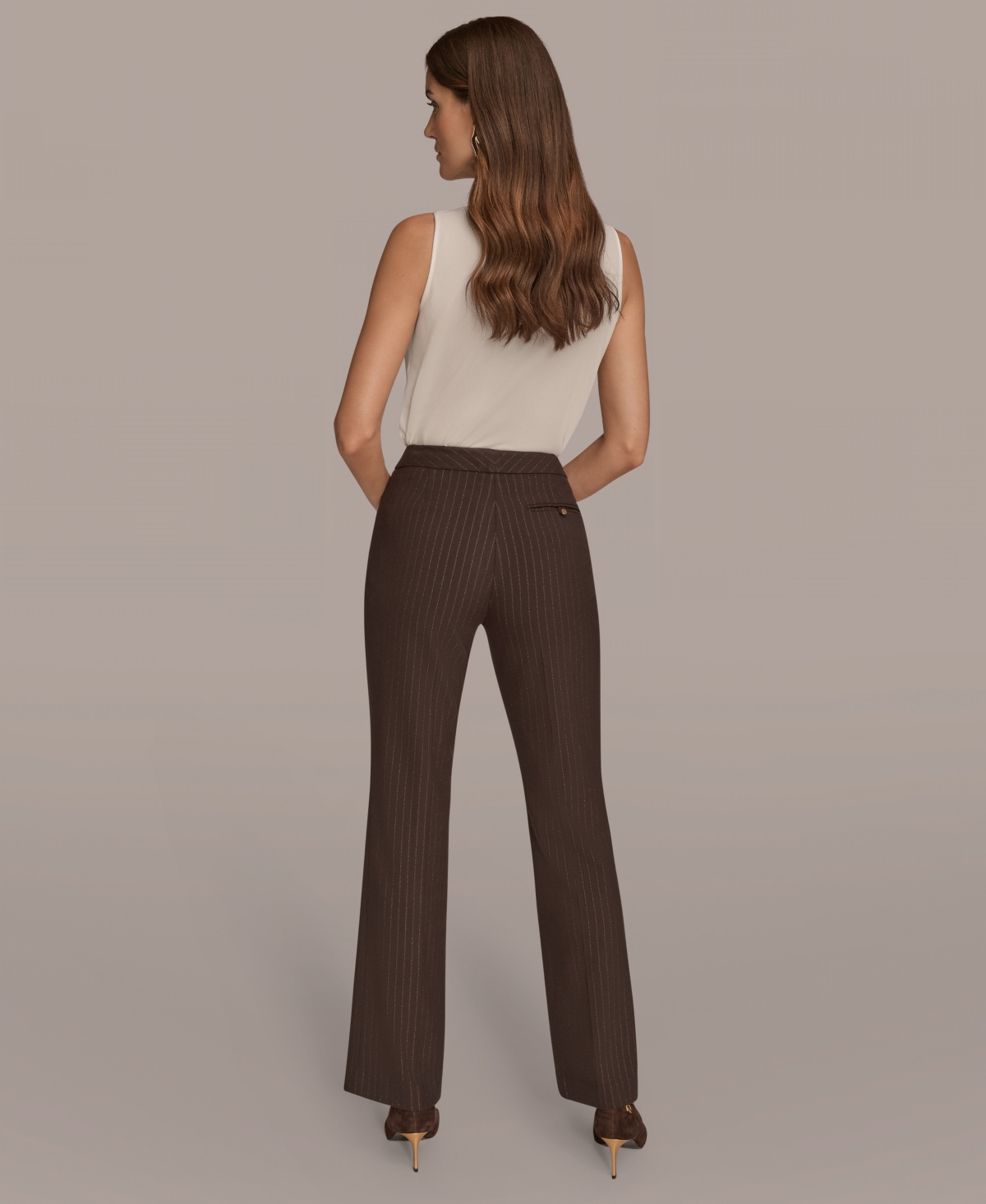 Donna Karan New York Metallic Stripe Straight Leg Pants In Burgundy