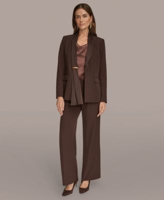 Womens Mixed Media Draped Neck Blazer, Regular & Petite