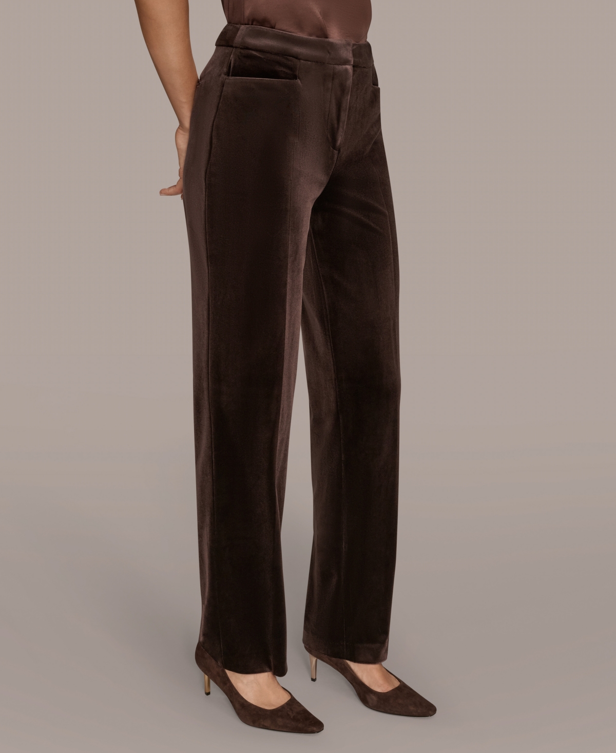 Donna Karan New York Velvet Straight Leg Pants In Gold