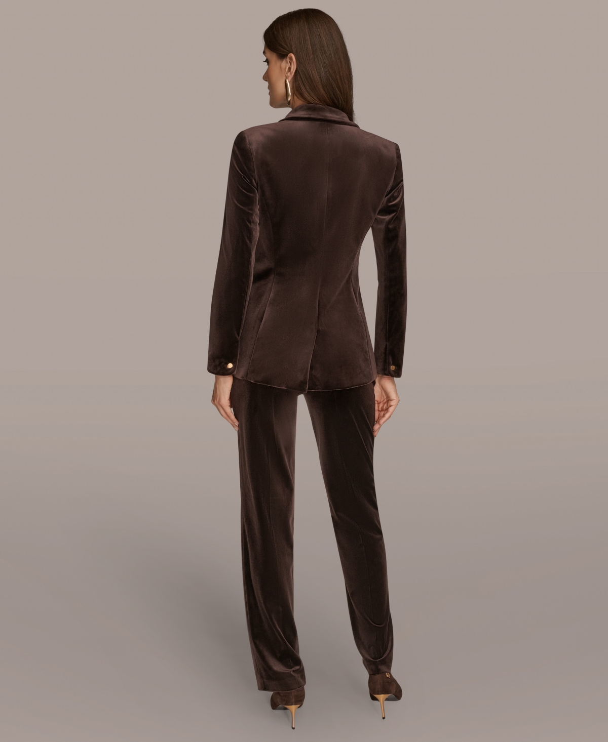 Donna Karan New York One-button Velvet Jacket In Brown