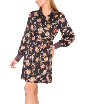 Women's Mix Print Long Sleeve Shirt Dress