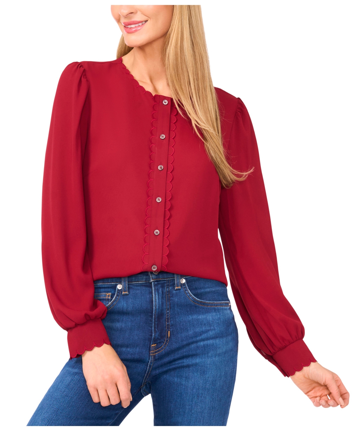 CeCe Women's Long Sleeve Button Down Blouse