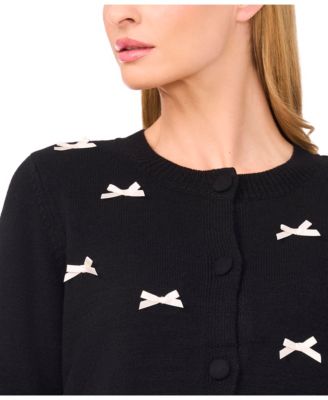 Women's Ribbon Applique Crewneck Cardigan Sweater