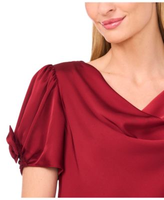 Women's Cowl Neck Bubble Short Sleeves Top