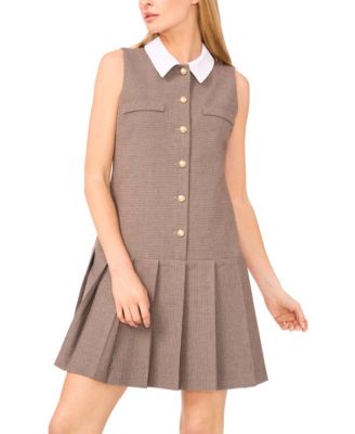 Women's Sleeveless Houndstooth Button Down Dress