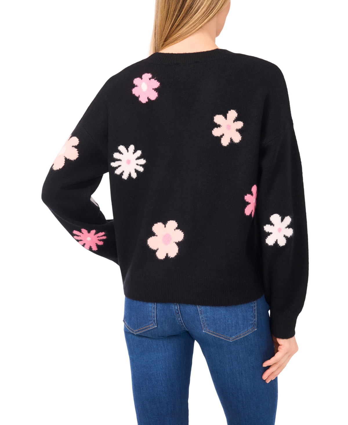 Cece Women's Flower Pattern V-neck Cardigan Sweater In Black