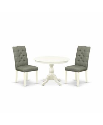 3-Piece Dining Set with Table and 2 Upholstered Chairs, Button Tufted Back with Nail Heads