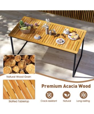 3 PCS Outdoor Dining Set for 6 w/Acacia Wood Tabletop Metal Frame Umbrella Hole