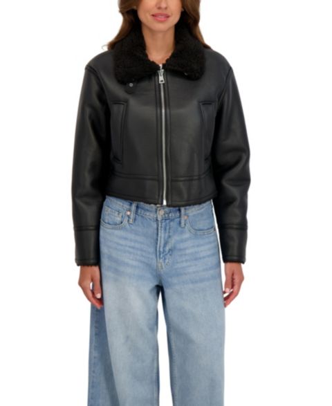 Женские куртки Sebby Collection Women's Cropped Faux Shearling Jacket