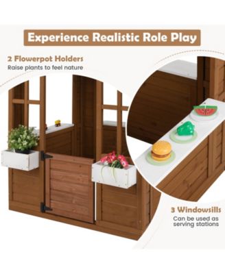 Outdoor Playhouse Wood Adventures Cottage with Serving Stations & Door