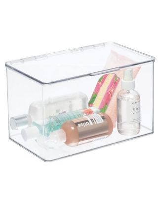 Plastic Bath Stacking Storage Organizer Box, Hinged Lid, 4 Pack, Clear, USA Made