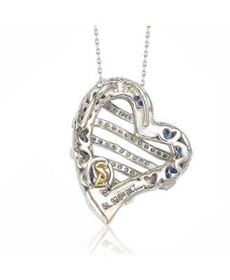 Suzy Levian Sterling Sapphire & Created Sapphire Wrapped Open Heart Love Pendant Necklace
