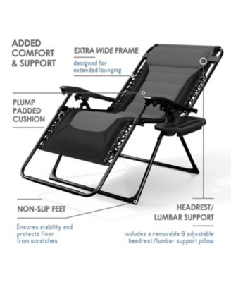 Padded Zero Gravity Chair - Extra Wide Outdoor Recliners with Adjustable Headrest, Lock-in Position & Cup Holder