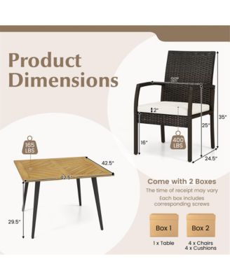 5PCS Patio PE Wicker Dining Set 42.5'' Table w/ 1.9'' Umbrella Hole Chairs