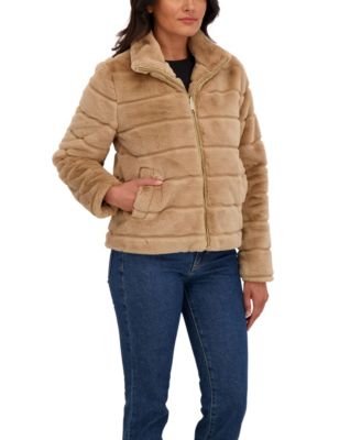 Women's Grooved Short Faux Fur Jacket