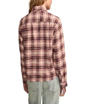 Women's Plaid Cotton Flannel Button-Front Shirt
