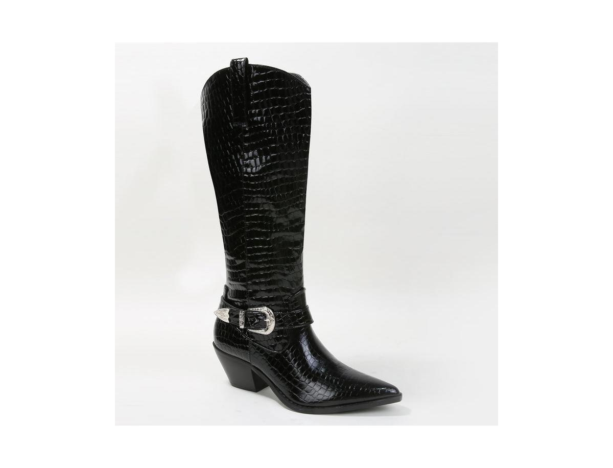 Berness Tristen Croco-Print Western Boots - Black