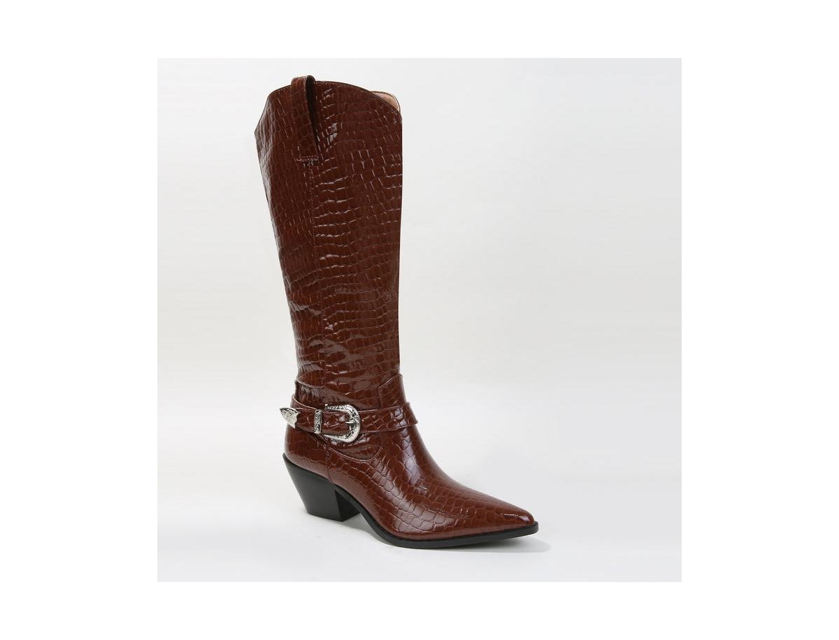 Tristen Croco-Print Western Boots - Brown