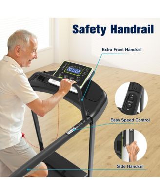 Senior Treadmill with Long Side Handrails, 300lbs Capacity, LED Display & Heart Rate Sensor, Safe Walking Treadmill for Elderly