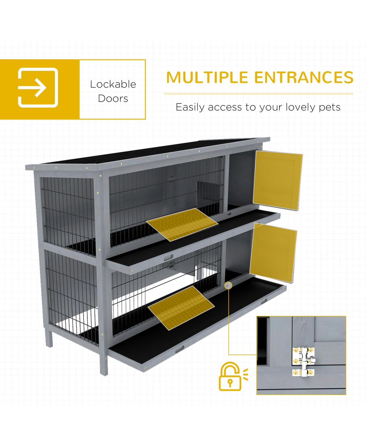 PawHut Wooden Bunny Cage w/ Dividers and Pull Out Trays for Outdoors