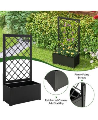Raised Garden Bed with Trellis Metal Planter Box w/ Lattice for Climbing Plants