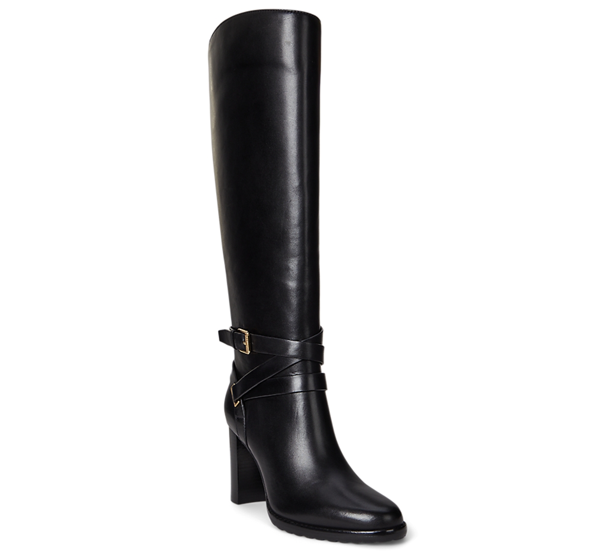 Ralph Lauren Collins Burnished Leather Tall Boot Heel In Multi
