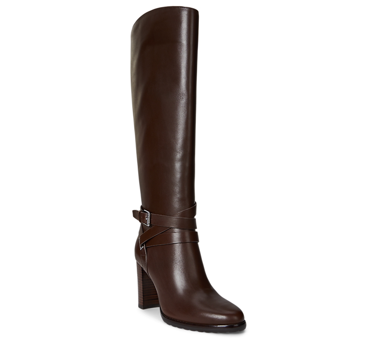Ralph Lauren Collins Calfskin Tall Boot Heel In Brown